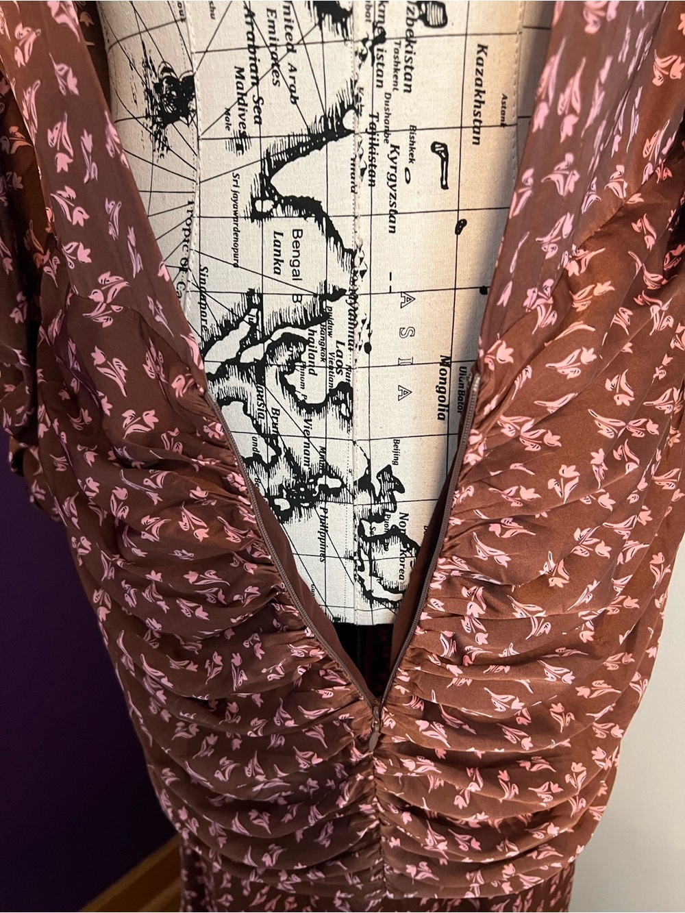 Lush Long Sleeve Brown and Pink High Low Dress NWT - Picture 10 of 13